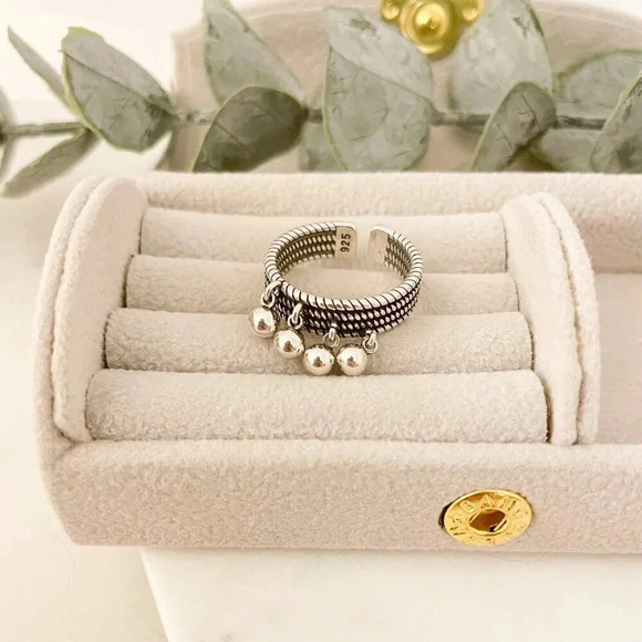 925 Sterling Silver Dangle Ball Ring Minimalist Ring Modern Textured Ring - Picture 4 of 8
